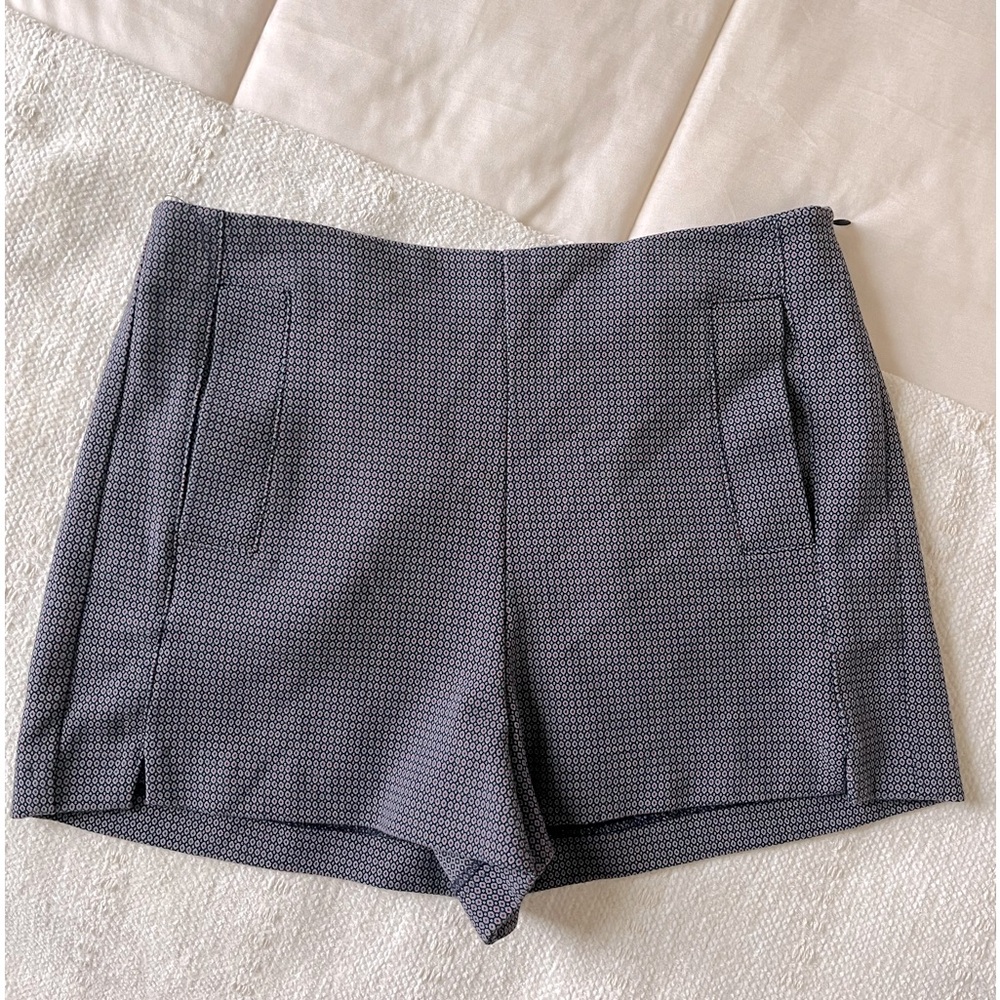 Zara Navy Micro-Pattern Tailored Shorts
